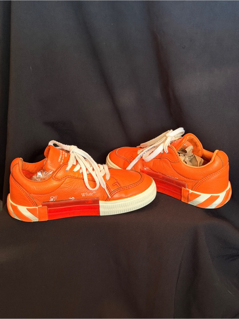 Off-White Virgil Abloh Orange Leather Low Top Sneakers - Picture 4 of 7